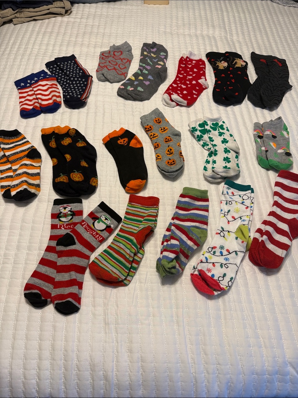 Assorted holiday socks-19 pairs